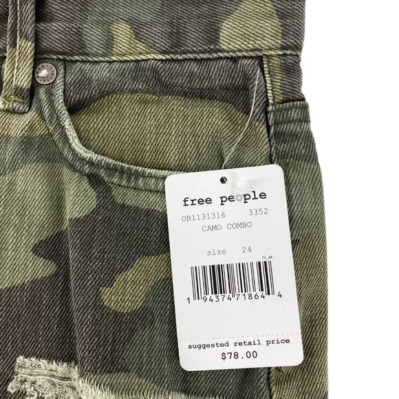 FREE PEOPLE We the Free Camo Combo Distressed Raw Hem Cutoffs Size 24 - Picture 12 of 16
